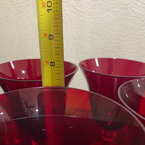 Vintage, Set of 6, Ruby Red Bell Shaped Goblets with Clear Stems and Bases - Picture 7 of 7